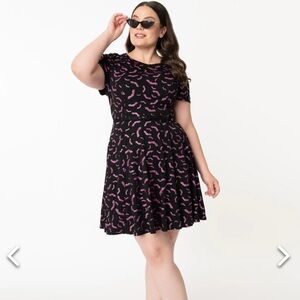 Unique Vintage Purple Bats Black Swing Dress
